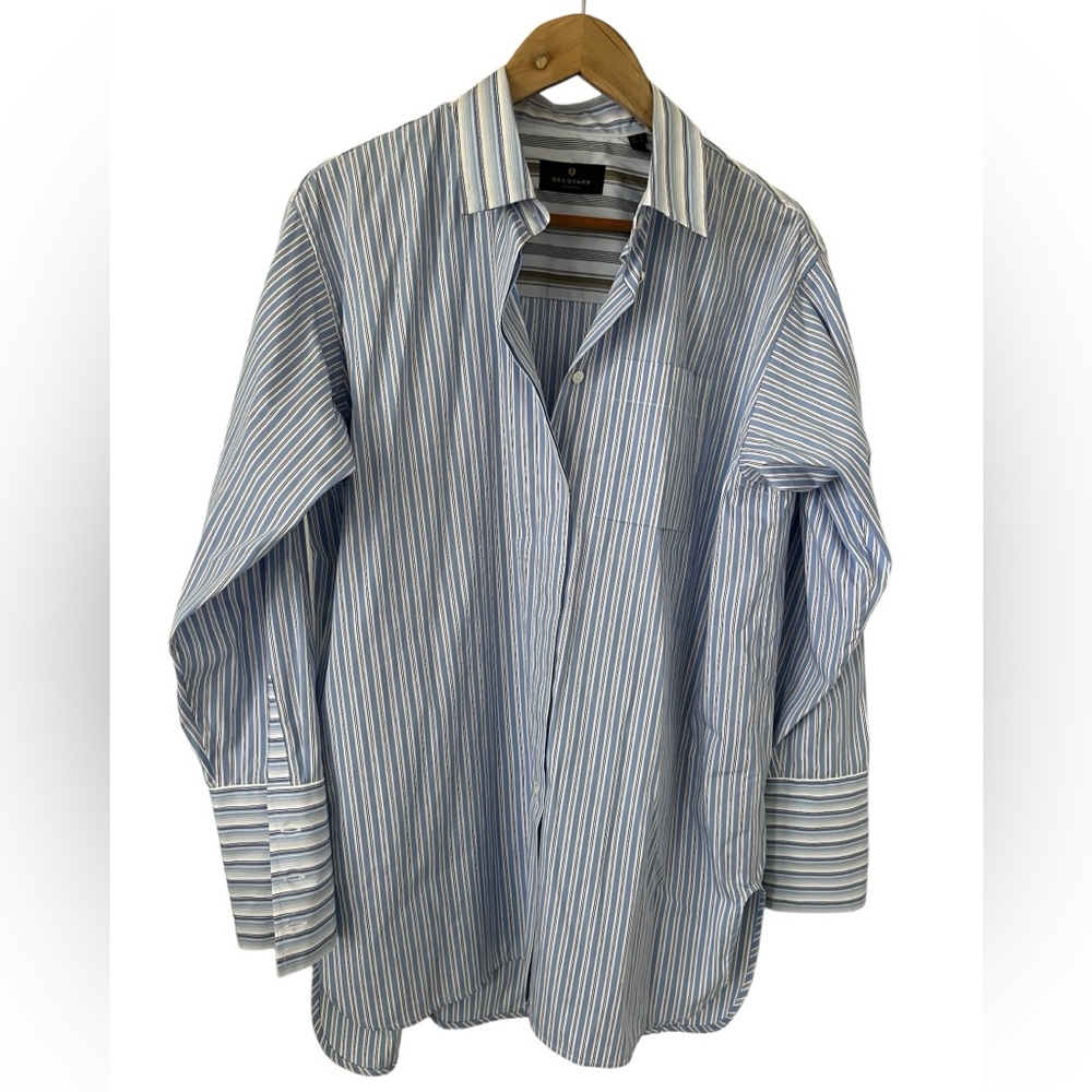 Belstaff Made in Italy Women’s Button Down Oversized Pinstripe Shirt Size 10